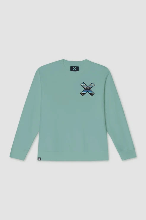 Blue Banana Classic Crew – Felpa Girocollo in 100% Cotone Biologico con X Ricamata -ACQUA