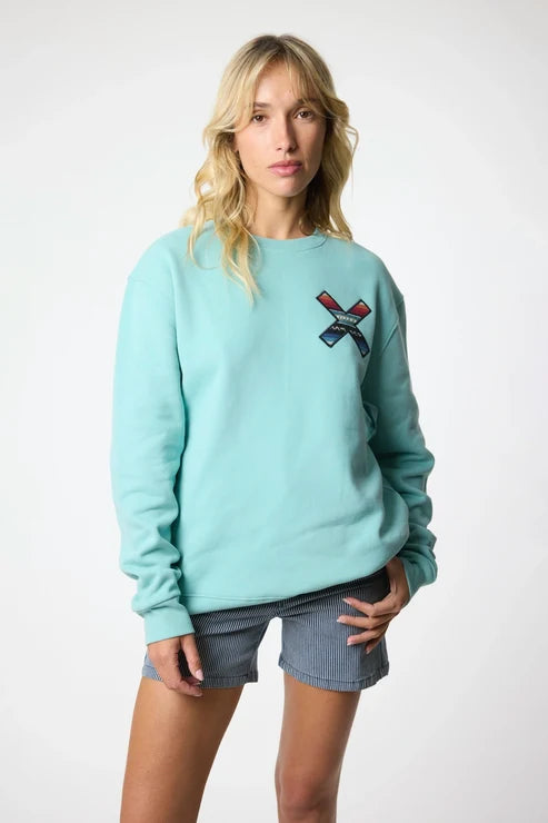 Blue Banana Classic Crew – Felpa Girocollo in 100% Cotone Biologico con X Ricamata -ACQUA