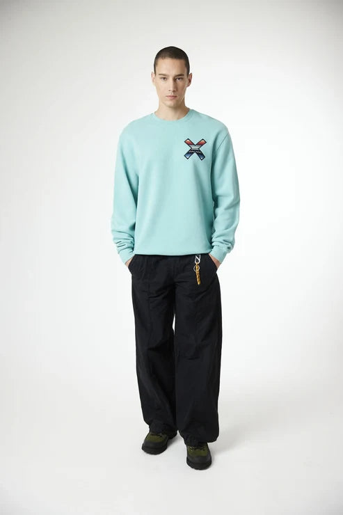 Blue Banana Classic Crew – Felpa Girocollo in 100% Cotone Biologico con X Ricamata -ACQUA