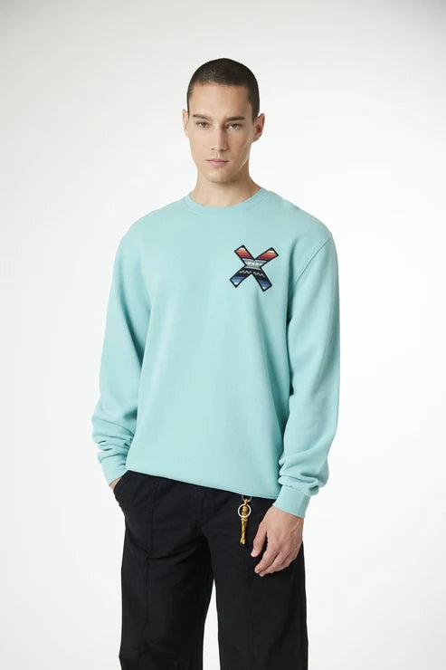 Blue Banana Classic Crew – Felpa Girocollo in 100% Cotone Biologico con X Ricamata -ACQUA
