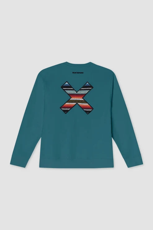 Blue Banana Classic Crew – Felpa Girocollo in 100% Cotone Biologico con X Ricamata - AMAZON GREEN