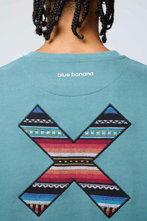 Blue Banana Classic Crew – Felpa Girocollo in 100% Cotone Biologico con X Ricamata - AMAZON GREEN