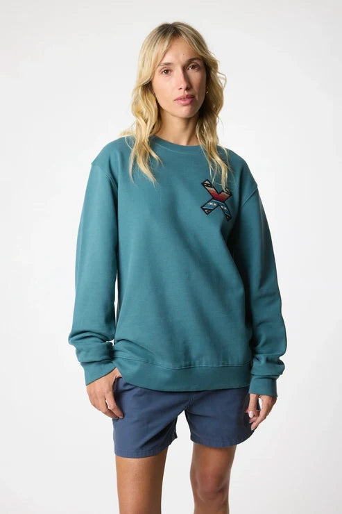Blue Banana Classic Crew – Felpa Girocollo in 100% Cotone Biologico con X Ricamata - AMAZON GREEN