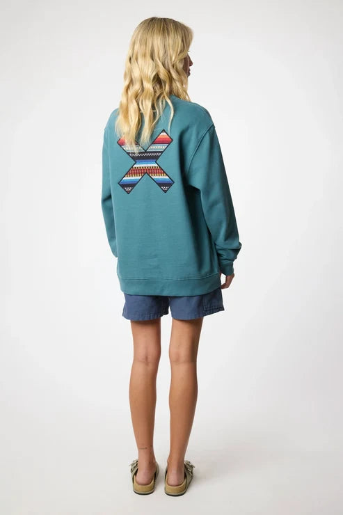 Blue Banana Classic Crew – Felpa Girocollo in 100% Cotone Biologico con X Ricamata - AMAZON GREEN