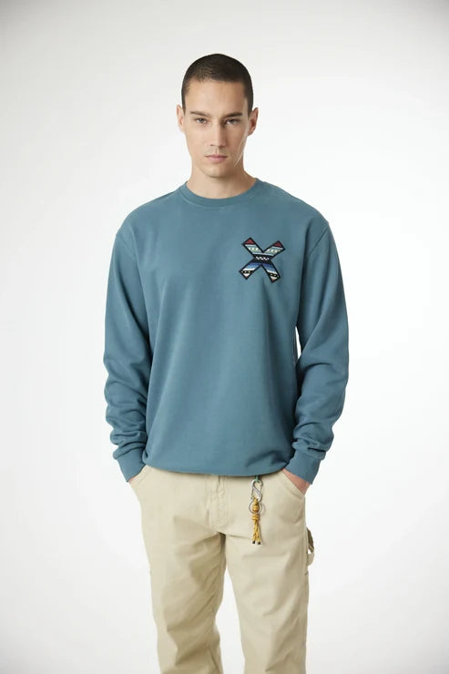 Blue Banana Classic Crew – Felpa Girocollo in 100% Cotone Biologico con X Ricamata - AMAZON GREEN