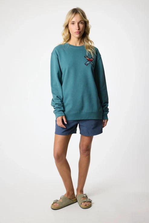Blue Banana Classic Crew – Felpa Girocollo in 100% Cotone Biologico con X Ricamata - AMAZON GREEN