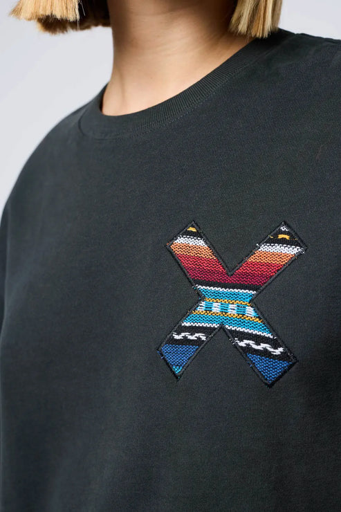 Blue Banana Classic Crew – Felpa Girocollo in 100% Cotone Biologico con X Ricamata - ANTHRACITE