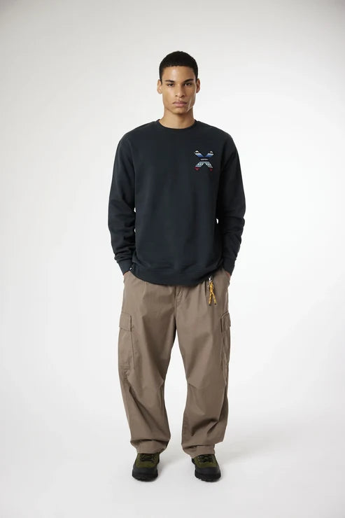 Blue Banana Classic Crew – Felpa Girocollo in 100% Cotone Biologico con X Ricamata - ANTHRACITE