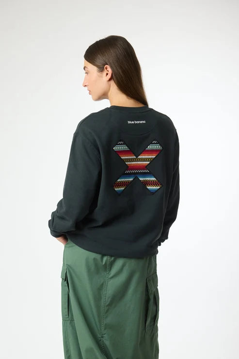 Blue Banana Classic Crew – Felpa Girocollo in 100% Cotone Biologico con X Ricamata - ANTHRACITE