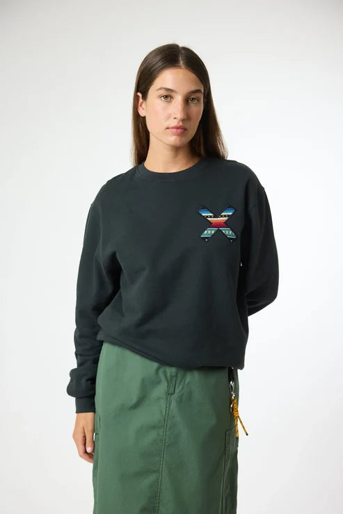 Blue Banana Classic Crew – Felpa Girocollo in 100% Cotone Biologico con X Ricamata - ANTHRACITE