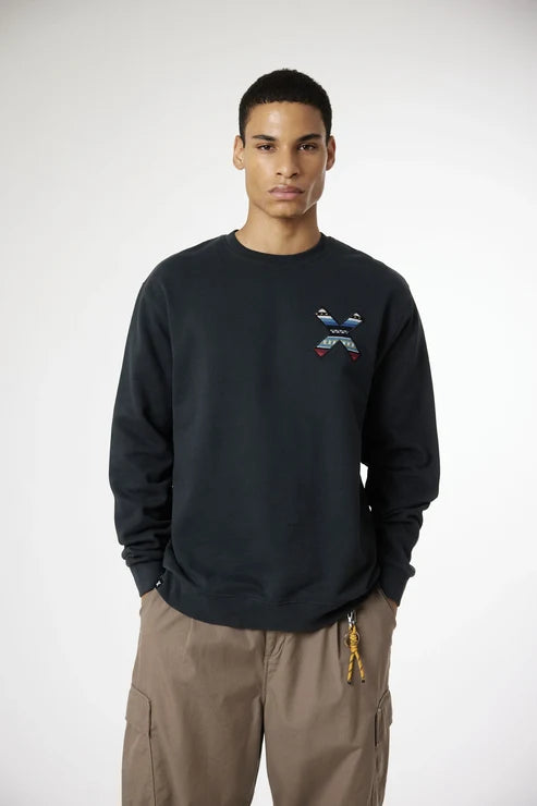 Blue Banana Classic Crew – Felpa Girocollo in 100% Cotone Biologico con X Ricamata - ANTHRACITE