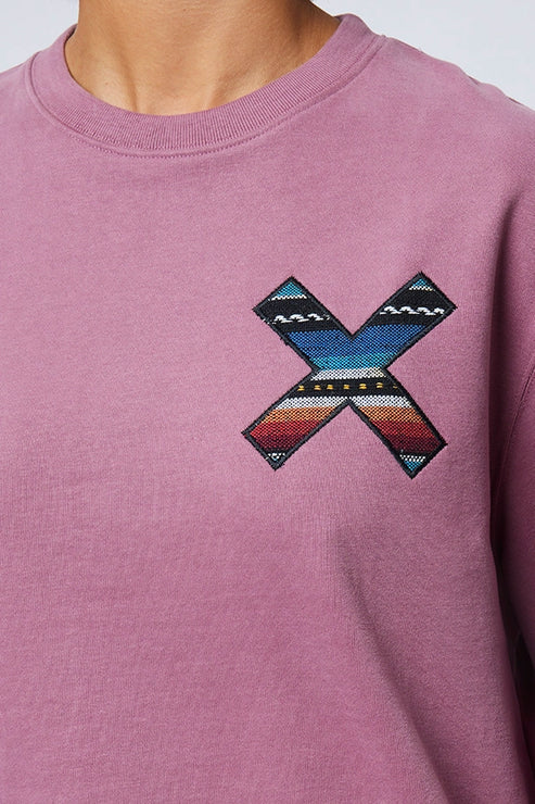 Blue Banana Classic Crew – Felpa Girocollo in 100% Cotone Biologico con X Ricamata - BERRY