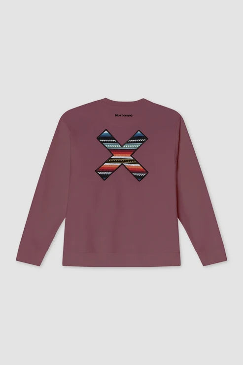 Blue Banana Classic Crew – Felpa Girocollo in 100% Cotone Biologico con X Ricamata - BERRY