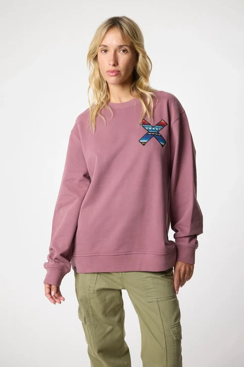 Blue Banana Classic Crew – Felpa Girocollo in 100% Cotone Biologico con X Ricamata - BERRY