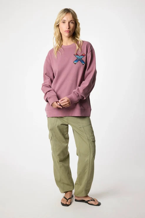 Blue Banana Classic Crew – Felpa Girocollo in 100% Cotone Biologico con X Ricamata - BERRY