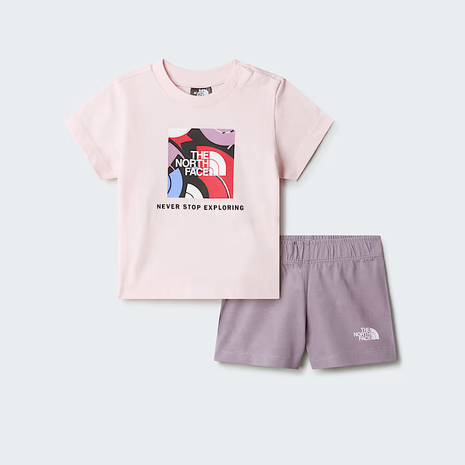 👶 The North Face Set NSE Box Play Regular con Pantaloncini da Neonato - Pale Blossom-Transcendent Grey