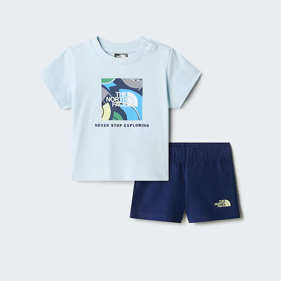 👶 The North Face Set NSE Box Play Regular con Pantaloncini da Neonato - Polar Haze-Summit Navy