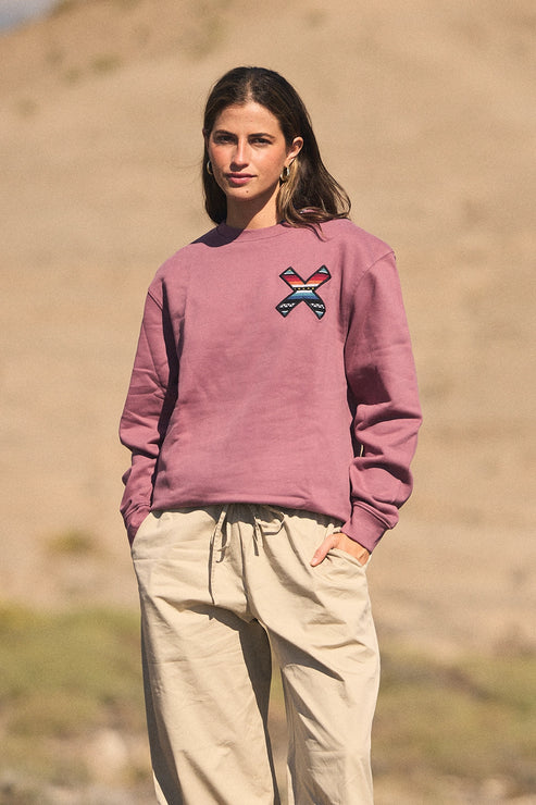 Blue Banana Classic Crew – Felpa Girocollo in 100% Cotone Biologico con X Ricamata - BERRY