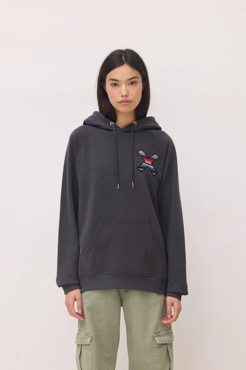 Felpa con Cappuccio in Cotone Biologico Blue Banana - ANTHRACITE