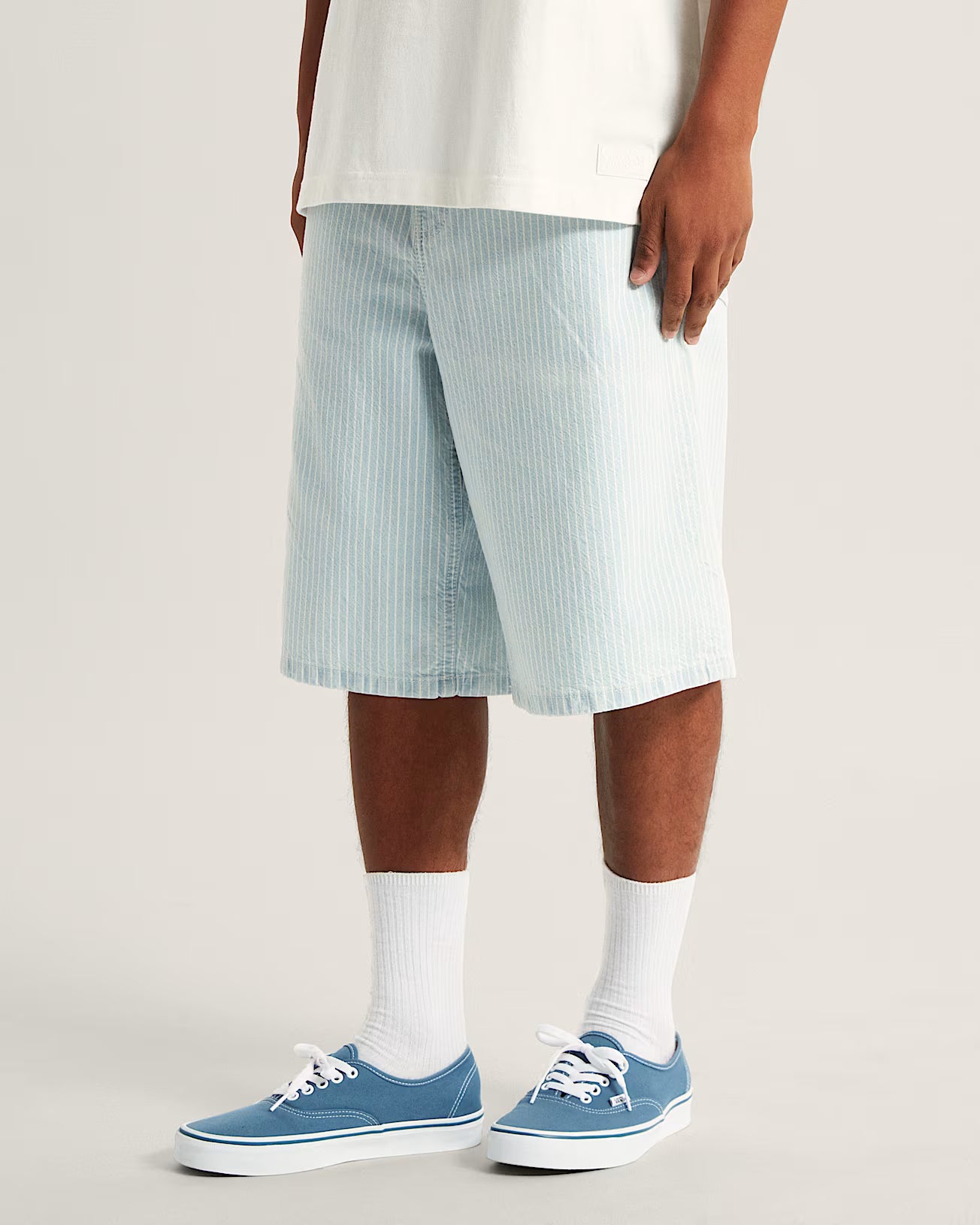 🩳 Vans Pantaloncini Baggy in Denim Check-5  Light Blue Stripe