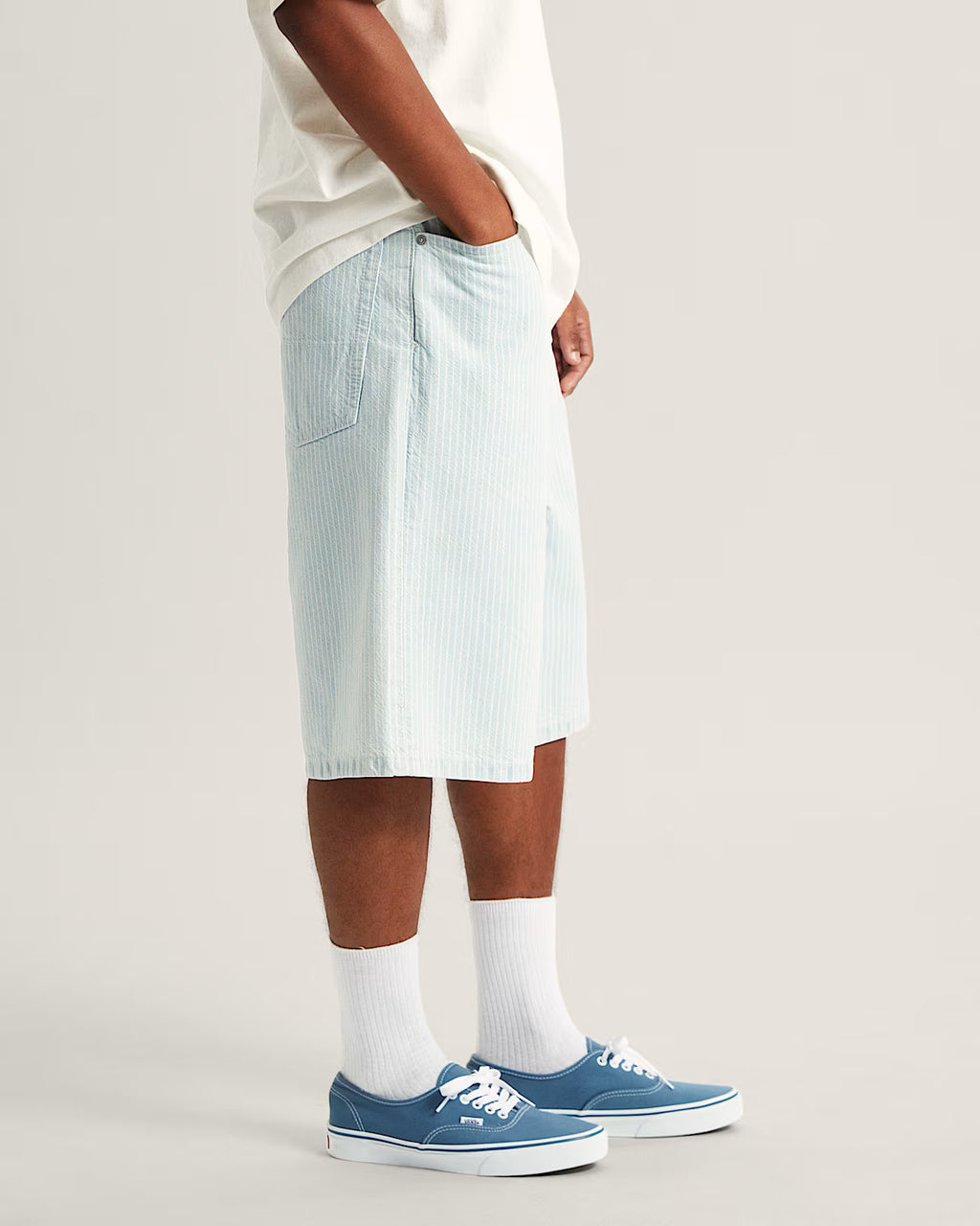 🩳 Vans Pantaloncini Baggy in Denim Check-5  Light Blue Stripe