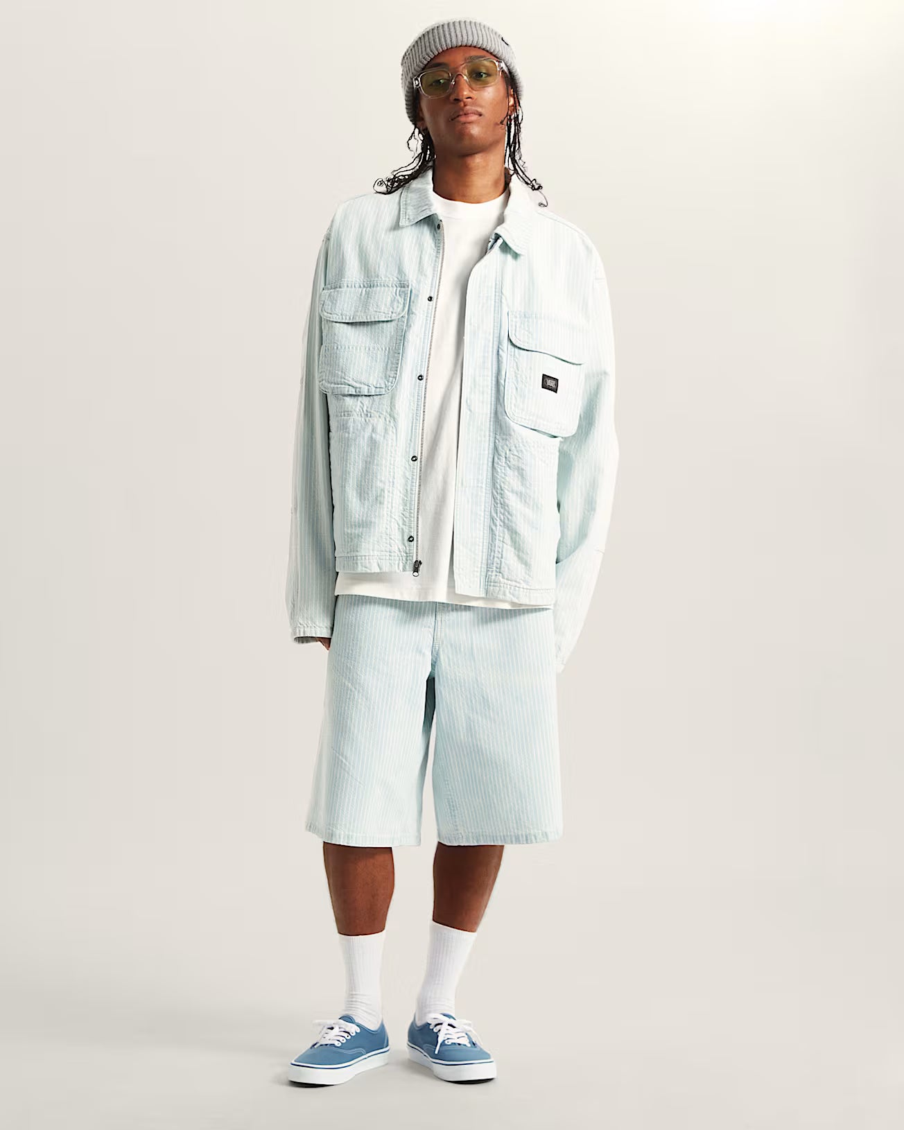 🩳 Vans Pantaloncini Baggy in Denim Check-5  Light Blue Stripe