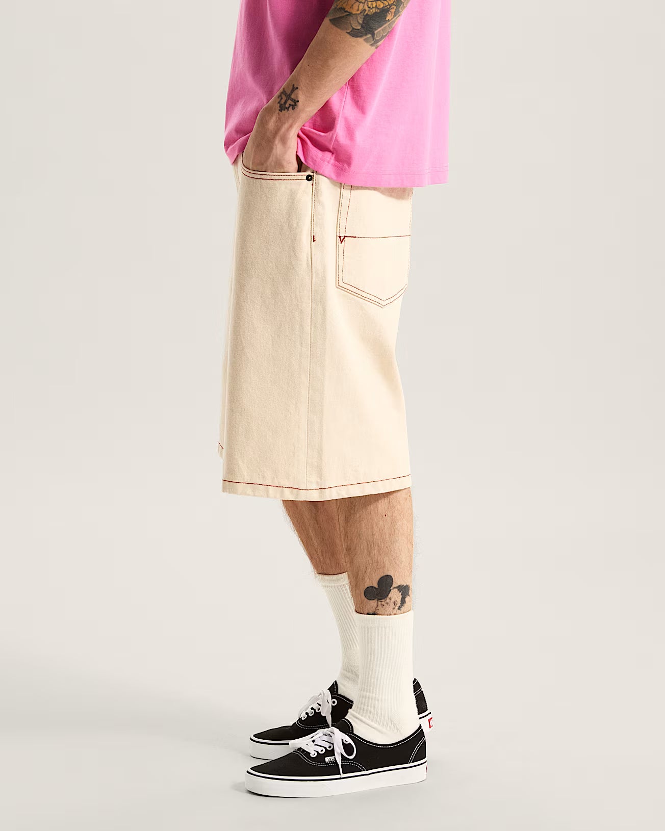 🩳 Vans Pantaloncini Baggy in Denim Check-5 - Bianco