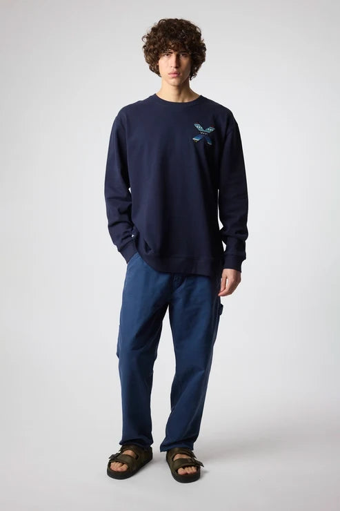 Blue Banana Classic Crew – Felpa Girocollo in 100% Cotone Biologico con X Ricamata - NAVY