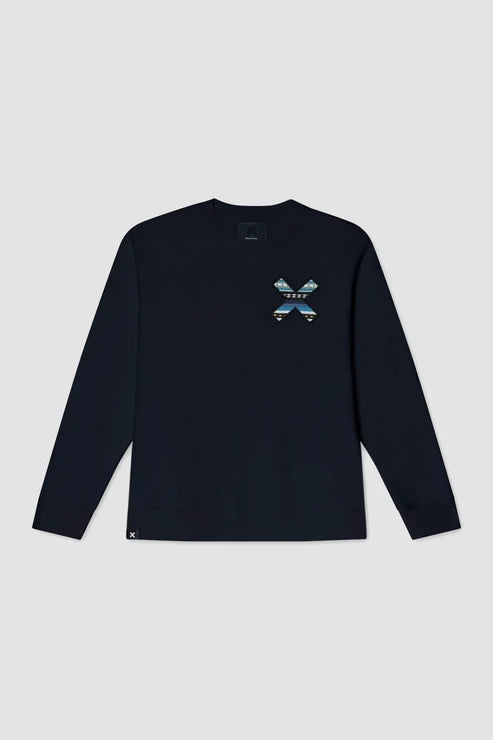 Blue Banana Classic Crew – Felpa Girocollo in 100% Cotone Biologico con X Ricamata - NAVY