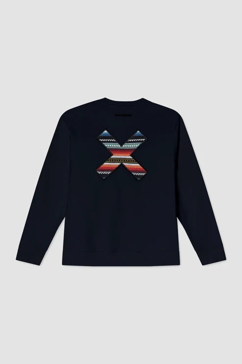 Blue Banana Classic Crew – Felpa Girocollo in 100% Cotone Biologico con X Ricamata - NAVY