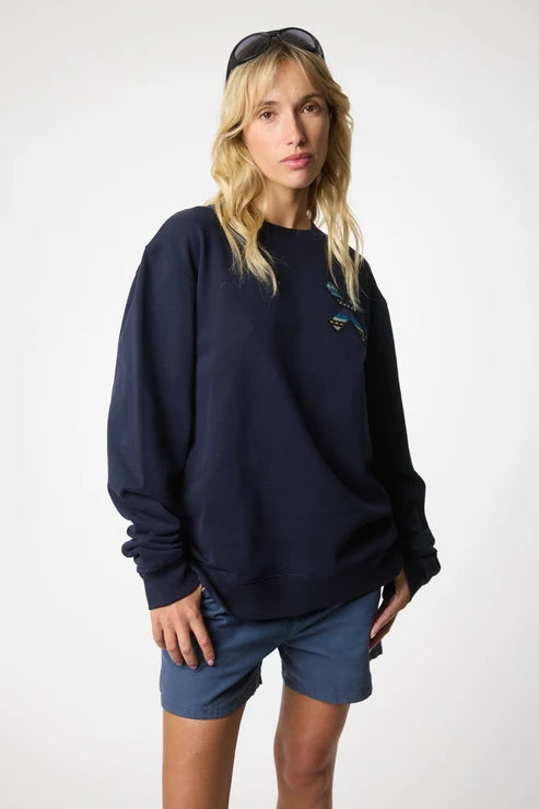 Blue Banana Classic Crew – Felpa Girocollo in 100% Cotone Biologico con X Ricamata - NAVY
