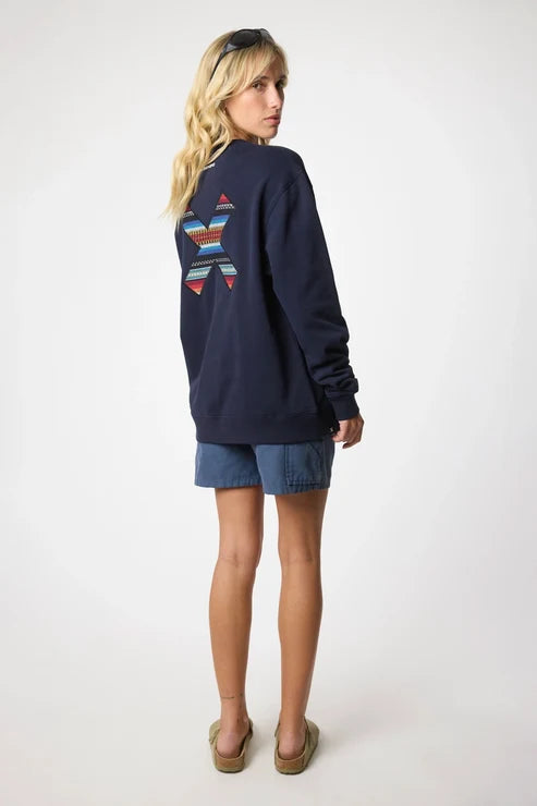 Blue Banana Classic Crew – Felpa Girocollo in 100% Cotone Biologico con X Ricamata - NAVY