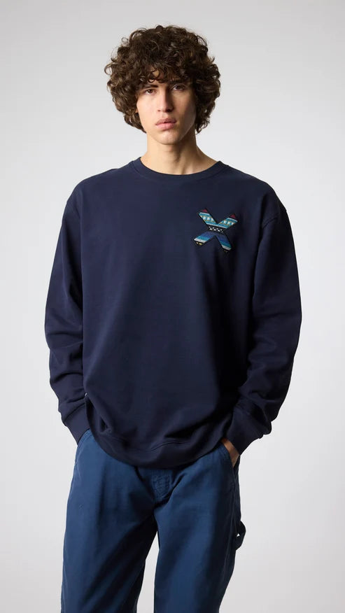 Blue Banana Classic Crew – Felpa Girocollo in 100% Cotone Biologico con X Ricamata - NAVY