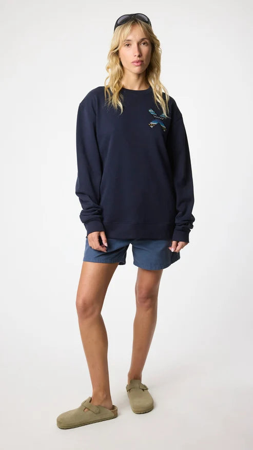 Blue Banana Classic Crew – Felpa Girocollo in 100% Cotone Biologico con X Ricamata - NAVY