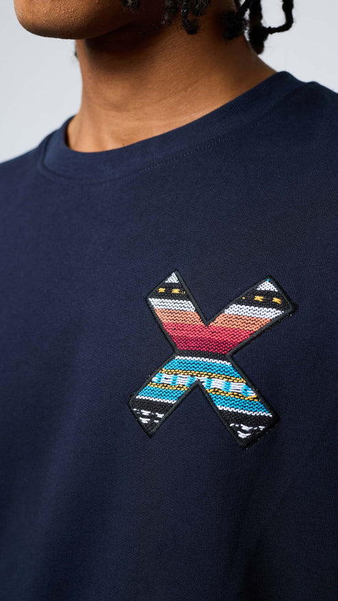 Blue Banana Classic Crew – Felpa Girocollo in 100% Cotone Biologico con X Ricamata - NAVY