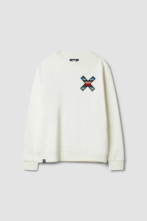 Blue Banana Classic Crew – Felpa Girocollo in 100% Cotone Biologico con X Ricamata - OFF-WHITE