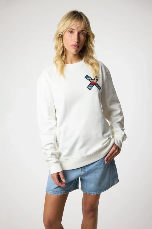 Blue Banana Classic Crew – Felpa Girocollo in 100% Cotone Biologico con X Ricamata - OFF-WHITE