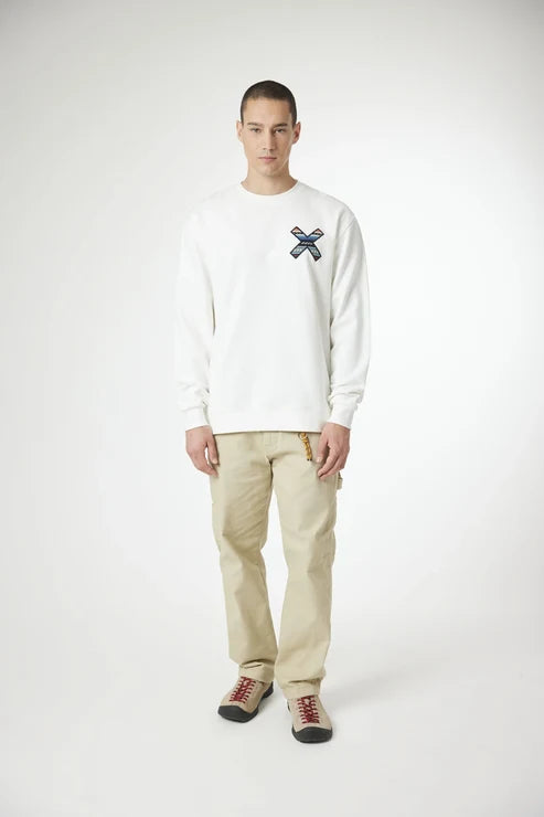 Blue Banana Classic Crew – Felpa Girocollo in 100% Cotone Biologico con X Ricamata - OFF-WHITE