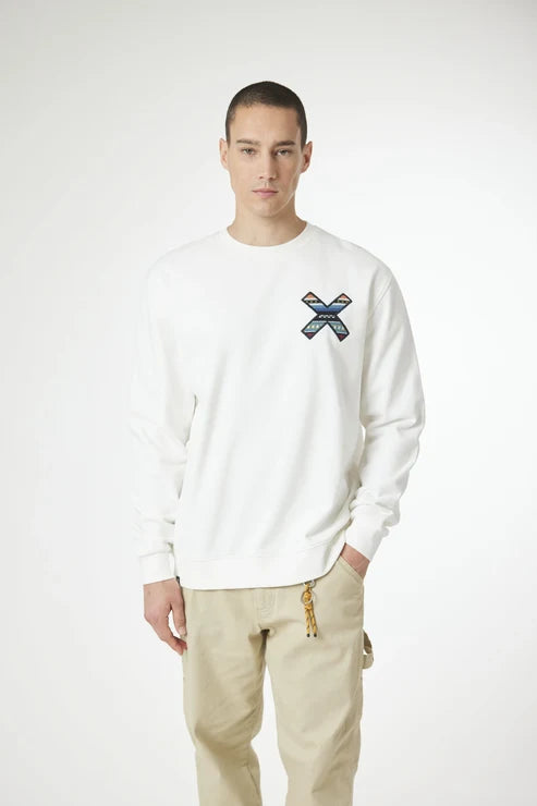 Blue Banana Classic Crew – Felpa Girocollo in 100% Cotone Biologico con X Ricamata - OFF-WHITE