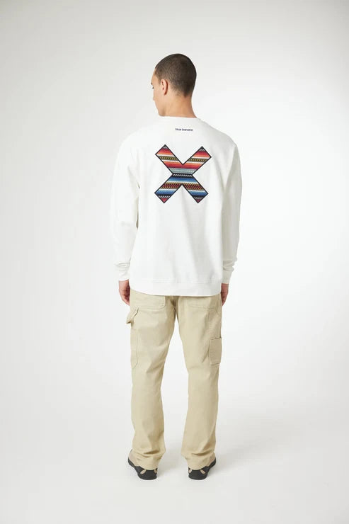Blue Banana Classic Crew – Felpa Girocollo in 100% Cotone Biologico con X Ricamata - OFF-WHITE