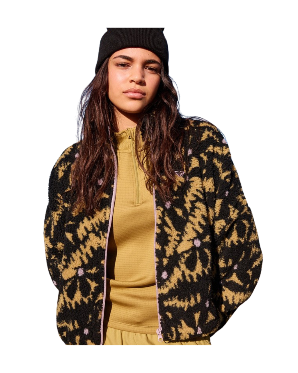 Giacca Sherpa ROXY Boundless Spirit Zippered  anthracite big flowers