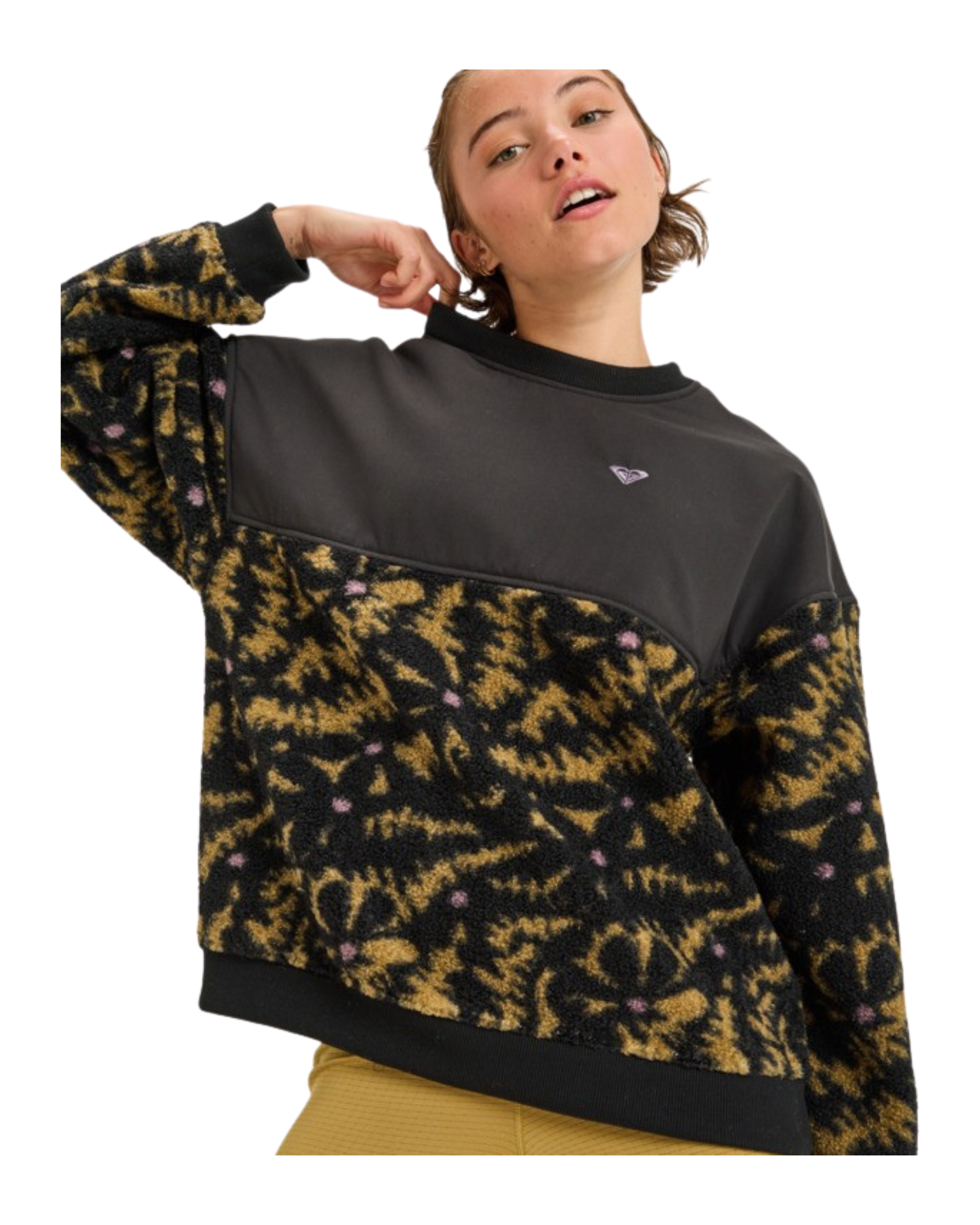 Felpa In Pile ROXY Waves Of Warmth Layered Anthracite Big Flowers