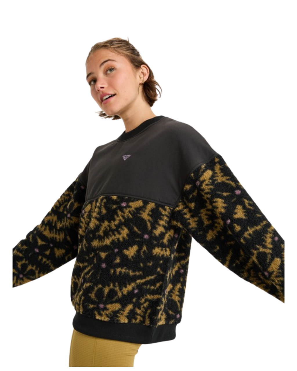 Felpa In Pile ROXY Waves Of Warmth Layered Anthracite Big Flowers