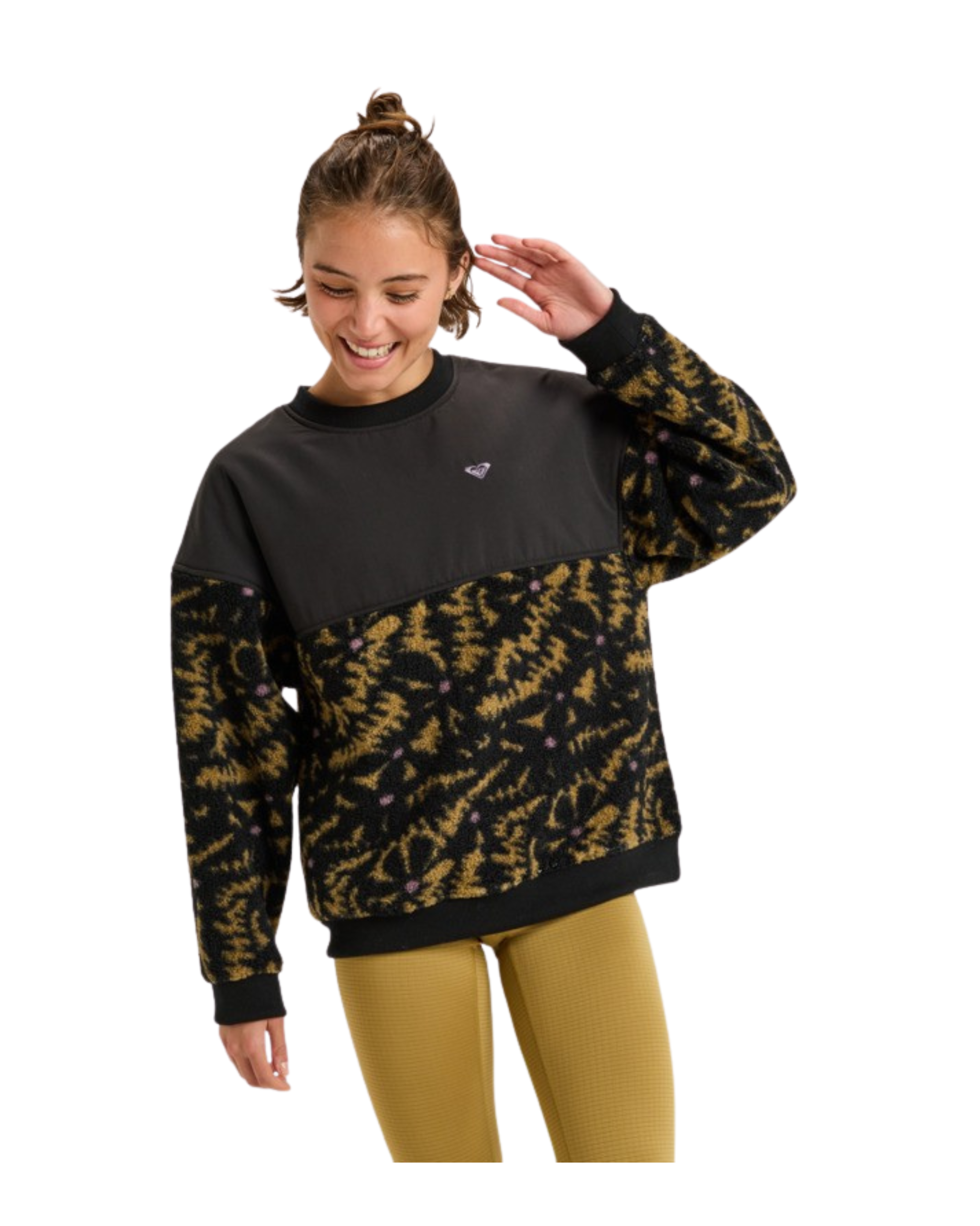 Felpa In Pile ROXY Waves Of Warmth Layered Anthracite Big Flowers