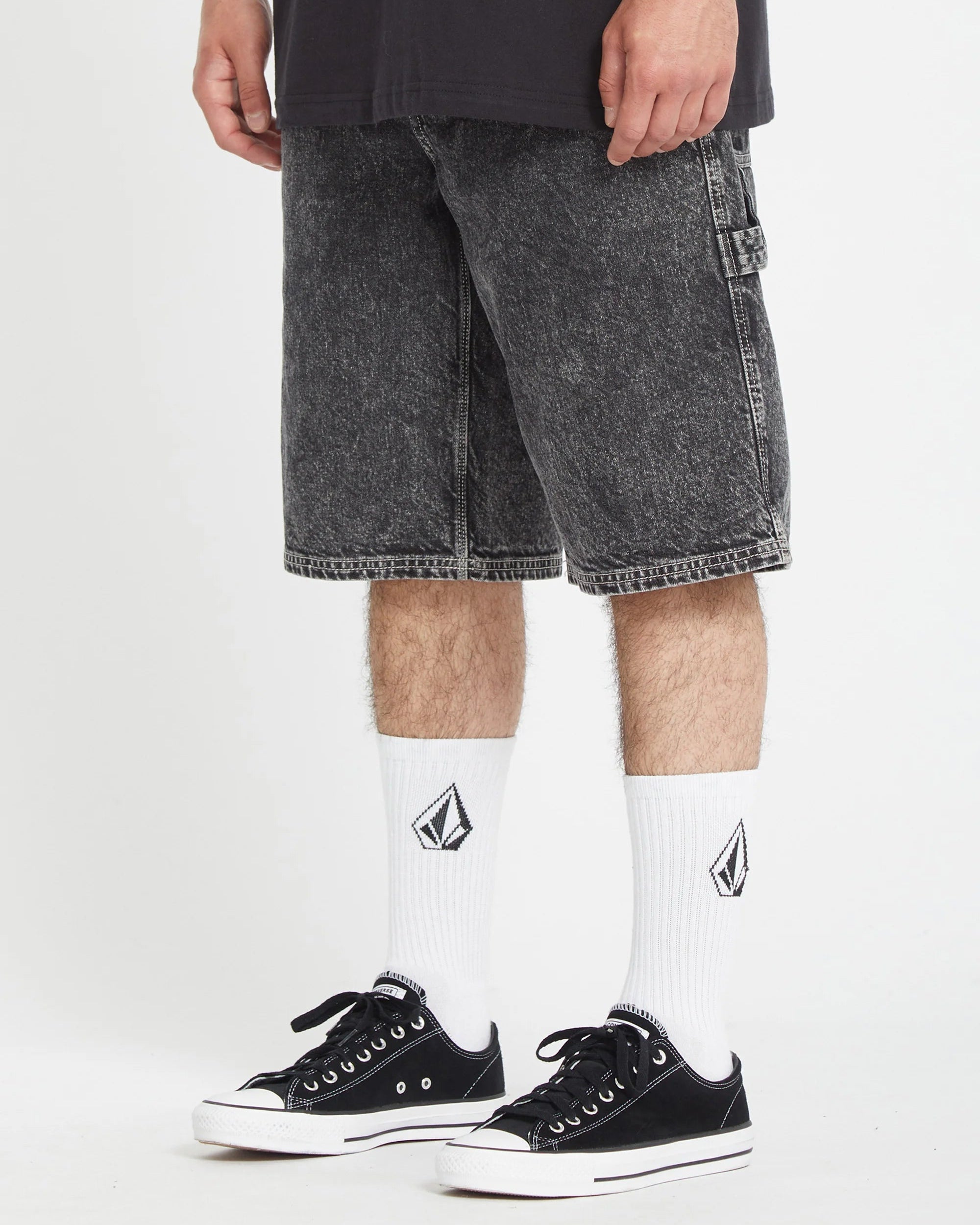 VOLCOM Labored Denim Utility Short – Light Acid Black