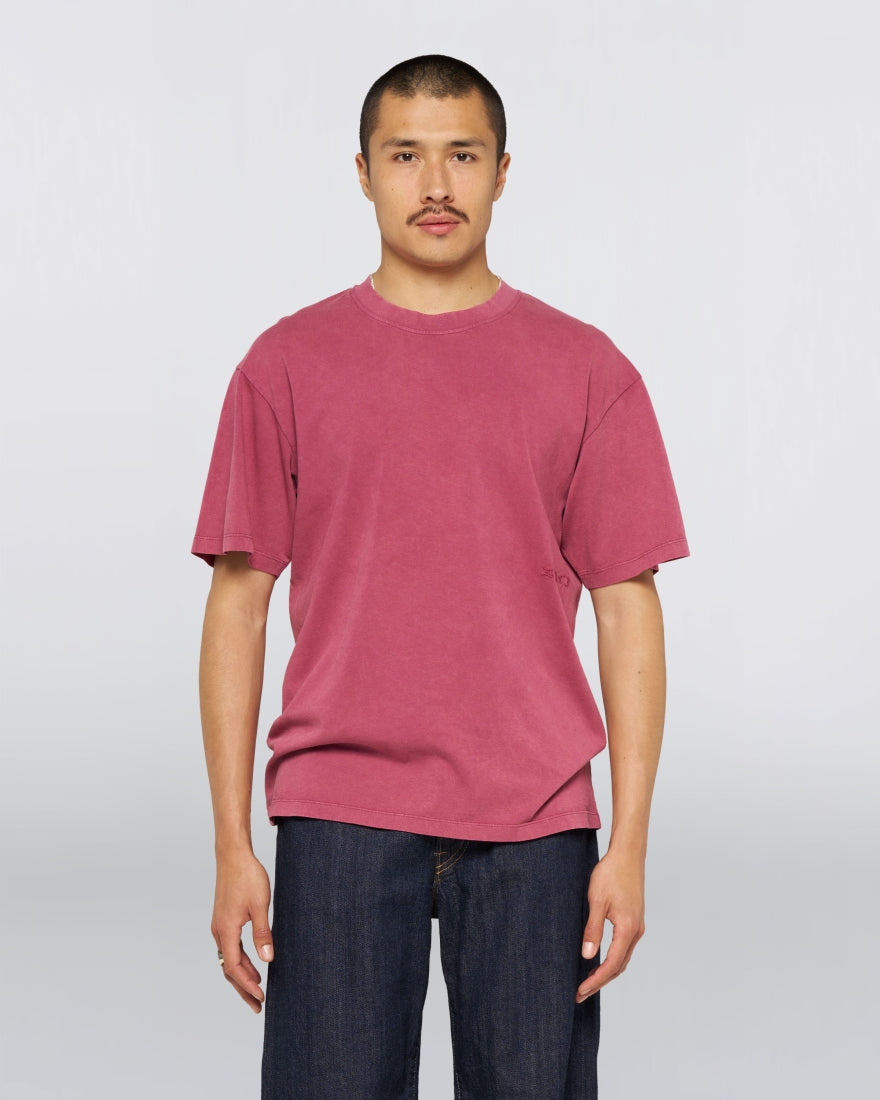 👕 Edwin Axiom T-Shirt Uomo – T-Shirt Oversize con Ricamo Gothic Red Plum - marble fade out